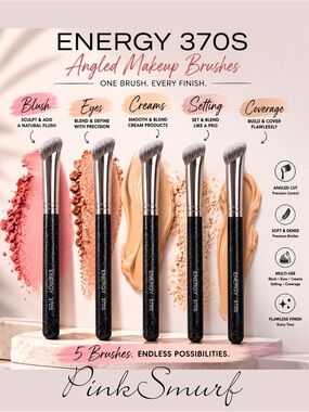 (5) Energy 370S Angled Makeup Brush Bundle of (5) New